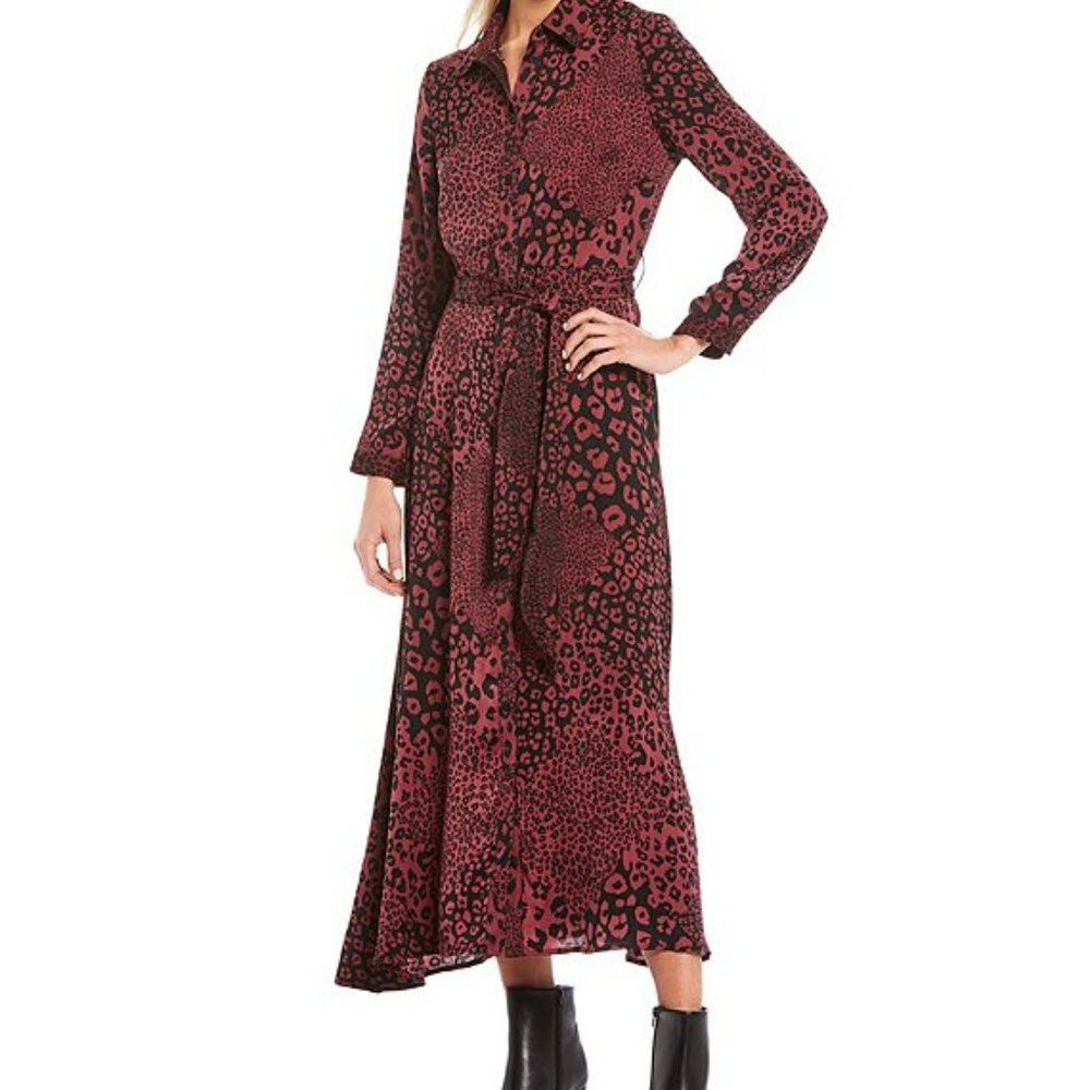 Elan Burgundy Leopard Print Dress  NWT